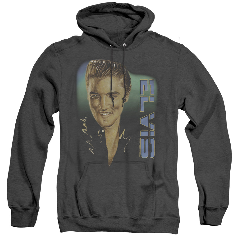 AN OFFCIALLY LICENSED ELVIS PRESLEY ELVIS 56 ADULT UNISEX HEATHER PULLOVER HOODIE BLACK