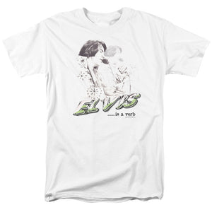 AN OFFCIALLY LICENSED ELVIS PRESLEY ELVIS IS A VERB MEN'S REGULAR FIT T-SHIRT WHITE