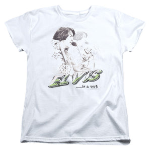 AN OFFCIALLY LICENSED ELVIS PRESLEY ELVIS IS A VERB WOMEN'S REGULAR FIT T-SHIRT WHITE