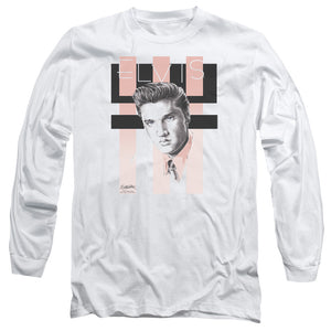 AN OFFCIALLY LICENSED ELVIS PRESLEY RETRO MEN'S LONG SLEEVE T-SHIRT WHITE