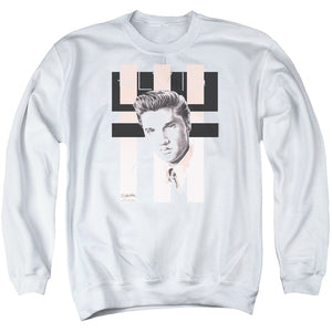 AN OFFCIALLY LICENSED ELVIS PRESLEY RETRO ADULT UNISEX CREWNECK SWEATSHIRT WHITE