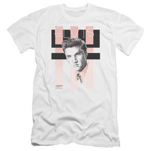 AN OFFCIALLY LICENSED ELVIS PRESLEY RETRO MEN'S PREMIUM SLIM FIT T-SHIRT WHITE