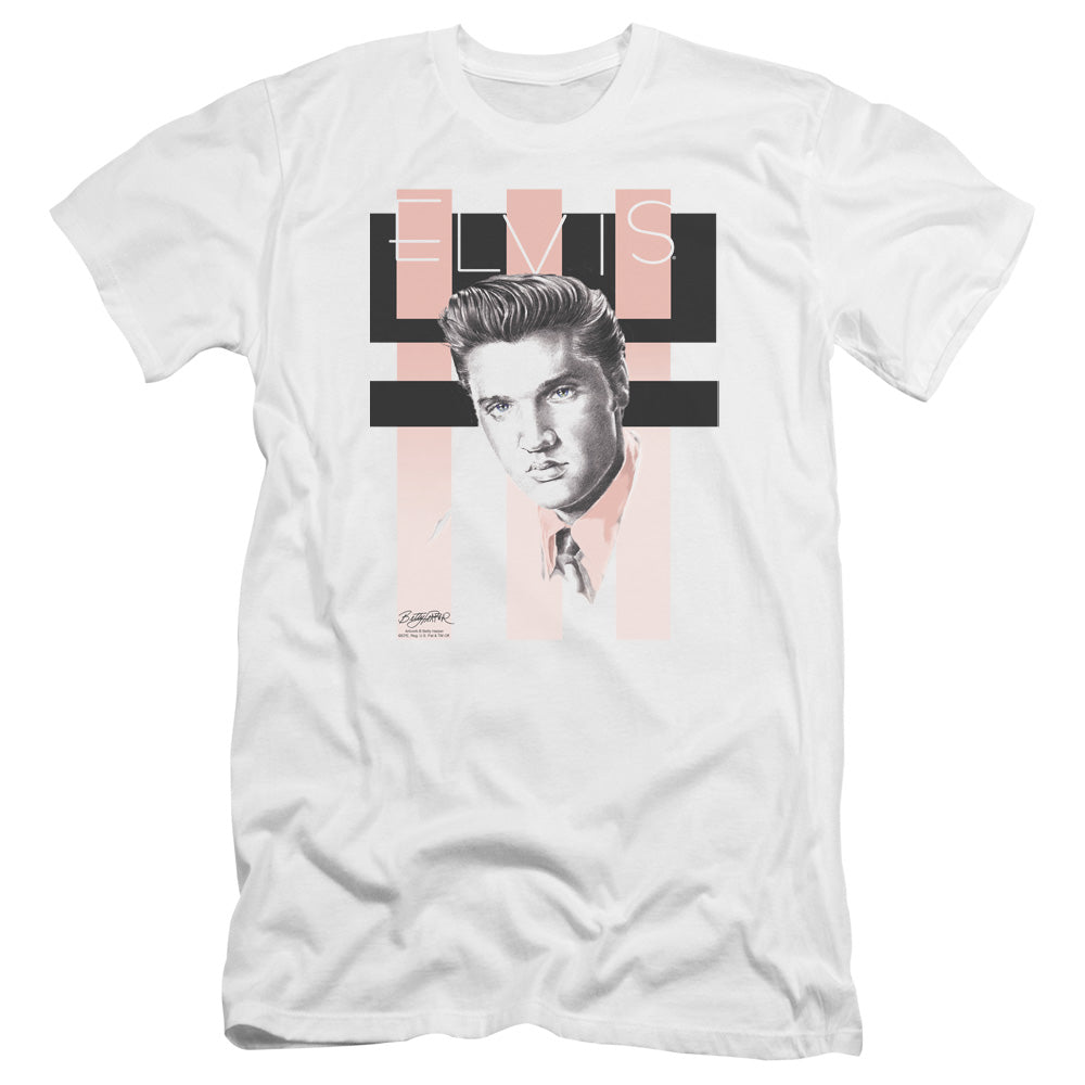 AN OFFCIALLY LICENSED ELVIS PRESLEY RETRO MEN'S PREMIUM SLIM FIT T-SHIRT WHITE