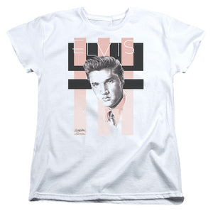 AN OFFCIALLY LICENSED ELVIS PRESLEY RETRO WOMEN'S REGULAR FIT T-SHIRT WHITE