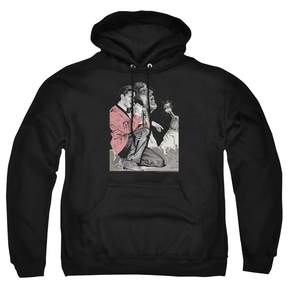 AN OFFCIALLY LICENSED ELVIS PRESLEY ROCK N ROLL SMOKE ADULT UNISEX PULLOVER HOODIE BLACK