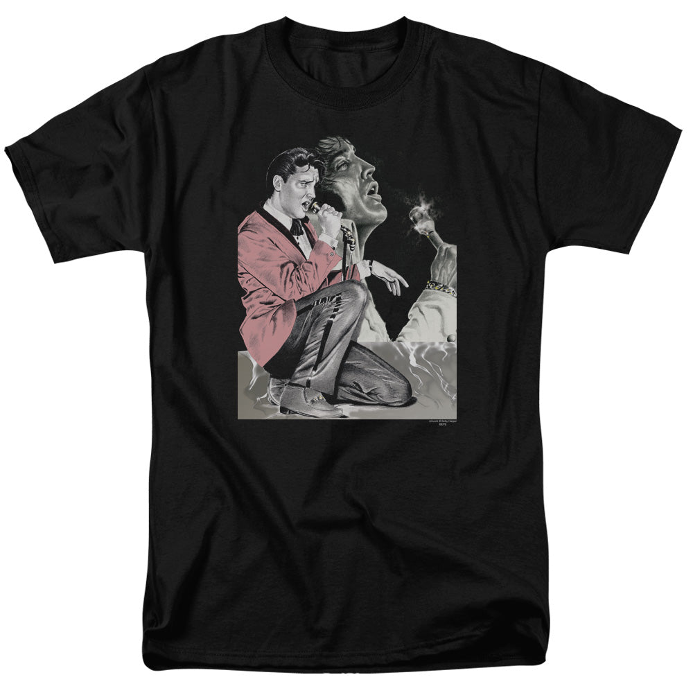 AN OFFCIALLY LICENSED ELVIS PRESLEY ROCK N ROLL SMOKE MEN'S REGULAR FIT T-SHIRT BLACK