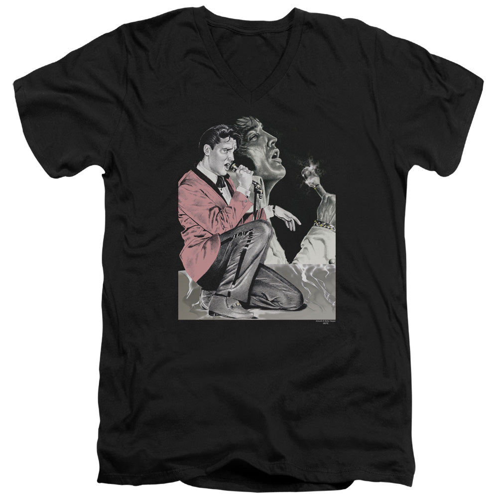 AN OFFCIALLY LICENSED ELVIS PRESLEY ROCK N ROLL SMOKE MEN'S V-NECK T-SHIRT BLACK