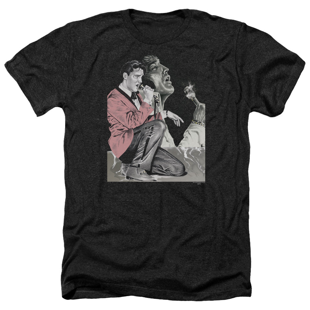 AN OFFCIALLY LICENSED ELVIS PRESLEY ROCK N ROLL SMOKE MEN'S HEATHER T-SHIRT CHARCOAL