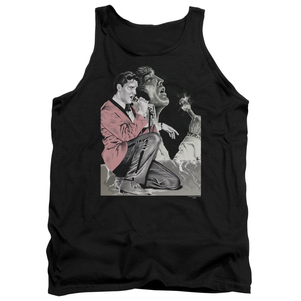 AN OFFCIALLY LICENSED ELVIS PRESLEY ROCK N ROLL SMOKE ADULT UNISEX TANK TOP BLACK