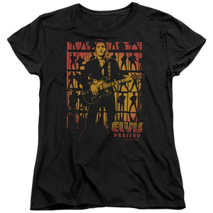 AN OFFCIALLY LICENSED ELVIS PRESLEY COMEBACK SPOTLIGHT WOMEN'S REGULAR FIT T-SHIRT BLACK
