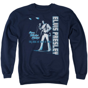 AN OFFCIALLY LICENSED ELVIS PRESLEY ONE NIGHT ONLY ADULT UNISEX CREWNECK SWEATSHIRT NAVY