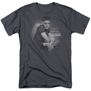 AN OFFCIALLY LICENSED ELVIS PRESLEY TROUBLE MEN'S REGULAR FIT T-SHIRT CHARCOAL