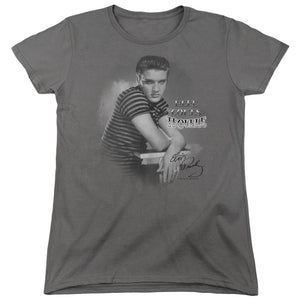 AN OFFCIALLY LICENSED ELVIS PRESLEY TROUBLE WOMEN'S REGULAR FIT T-SHIRT CHARCOAL