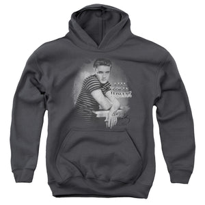 AN OFFCIALLY LICENSED ELVIS PRESLEY TROUBLE YOUTH HOODIE CHARCOAL