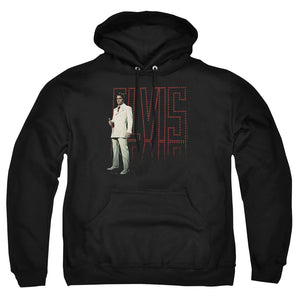 AN OFFCIALLY LICENSED ELVIS PRESLEY WHITE SUIT ADULT UNISEX PULLOVER HOODIE BLACK