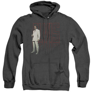 AN OFFCIALLY LICENSED ELVIS PRESLEY WHITE SUIT ADULT UNISEX HEATHER PULLOVER HOODIE BLACK