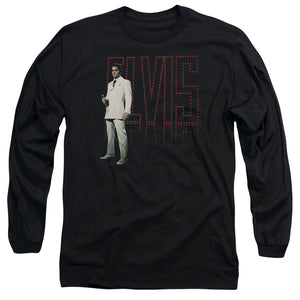 AN OFFCIALLY LICENSED ELVIS PRESLEY WHITE SUIT MEN'S LONG SLEEVE T-SHIRT BLACK