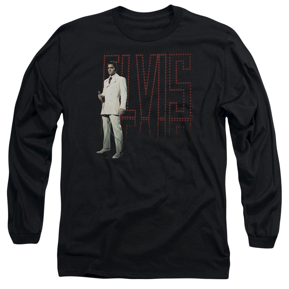 AN OFFCIALLY LICENSED ELVIS PRESLEY WHITE SUIT MEN'S LONG SLEEVE T-SHIRT BLACK