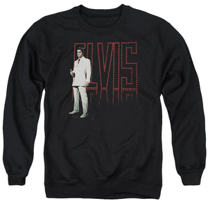 AN OFFCIALLY LICENSED ELVIS PRESLEY WHITE SUIT ADULT UNISEX CREWNECK SWEATSHIRT BLACK