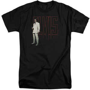 AN OFFCIALLY LICENSED ELVIS PRESLEY WHITE SUIT MEN'S TALL FIT T-SHIRT BLACK