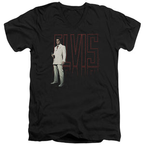 AN OFFCIALLY LICENSED ELVIS PRESLEY WHITE SUIT MEN'S V-NECK T-SHIRT BLACK