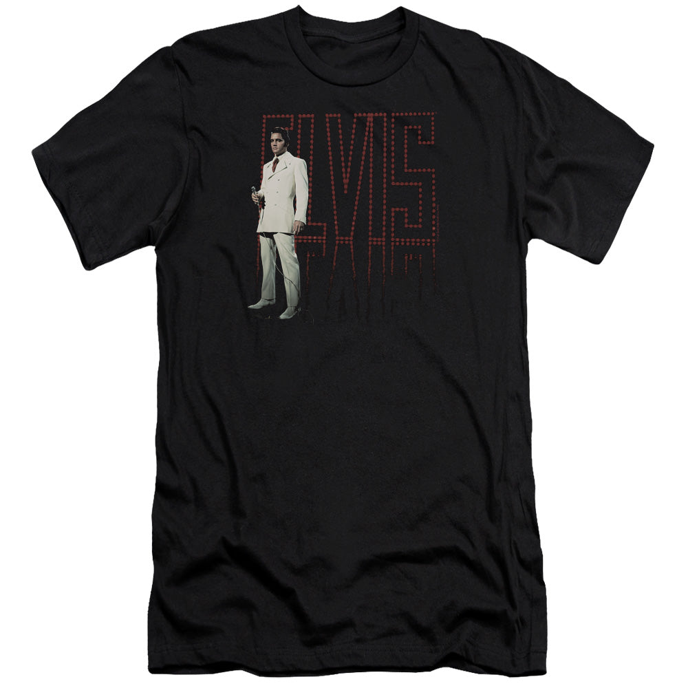 AN OFFCIALLY LICENSED ELVIS PRESLEY WHITE SUIT MEN'S PREMIUM SLIM FIT T-SHIRT BLACK