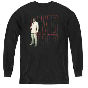 AN OFFCIALLY LICENSED ELVIS PRESLEY WHITE SUIT YOUTH LONG SLEEVE T-SHIRT BLACK