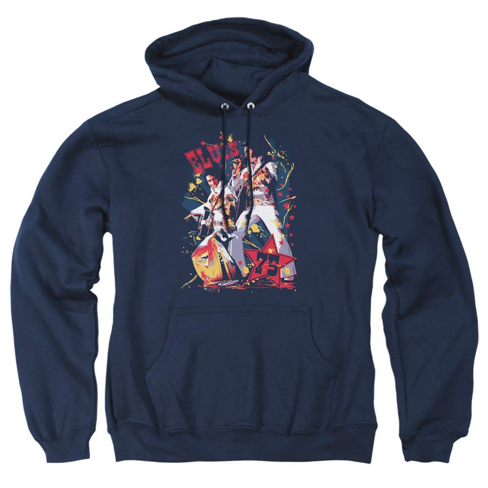 AN OFFCIALLY LICENSED ELVIS PRESLEY EAGLE ELVIS ADULT UNISEX PULLOVER HOODIE NAVY