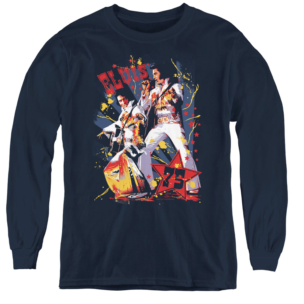 AN OFFCIALLY LICENSED ELVIS PRESLEY EAGLE ELVIS YOUTH LONG SLEEVE T-SHIRT NAVY