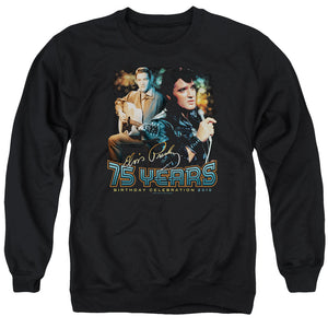 AN OFFCIALLY LICENSED ELVIS PRESLEY 75 YEARS ADULT UNISEX CREWNECK SWEATSHIRT BLACK