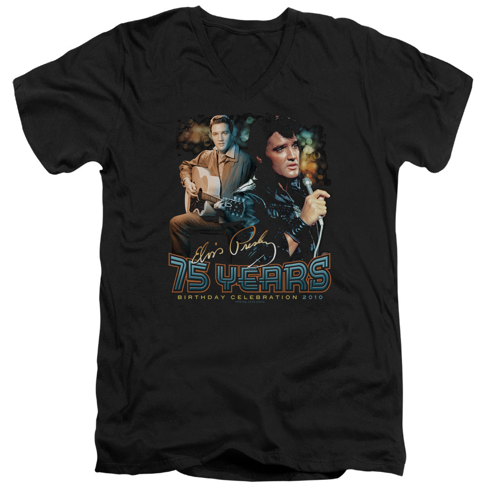 AN OFFCIALLY LICENSED ELVIS PRESLEY 75 YEARS MEN'S V-NECK T-SHIRT BLACK