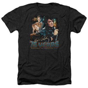 AN OFFCIALLY LICENSED ELVIS PRESLEY 75 YEARS MEN'S HEATHER T-SHIRT CHARCOAL
