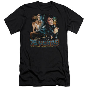 AN OFFCIALLY LICENSED ELVIS PRESLEY 75 YEARS MEN'S PREMIUM SLIM FIT T-SHIRT BLACK