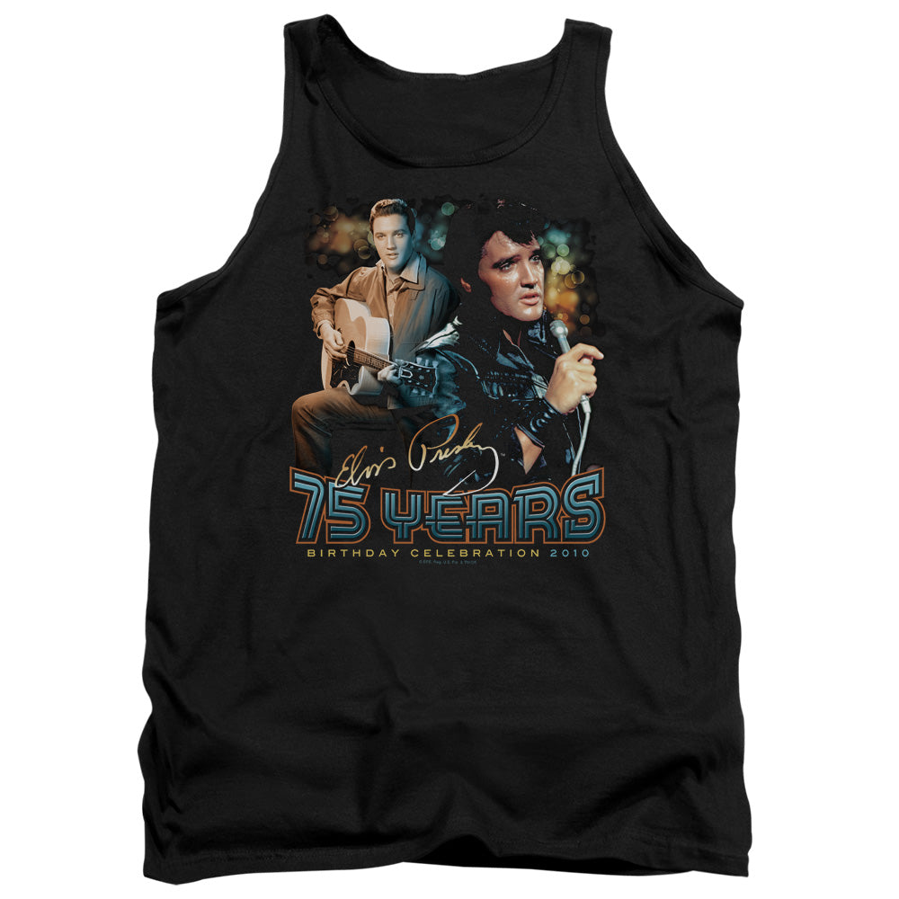 AN OFFCIALLY LICENSED ELVIS PRESLEY 75 YEARS ADULT UNISEX TANK TOP BLACK