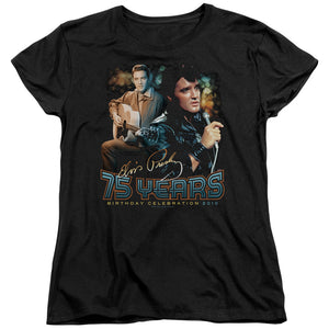AN OFFCIALLY LICENSED ELVIS PRESLEY 75 YEARS WOMEN'S REGULAR FIT T-SHIRT BLACK