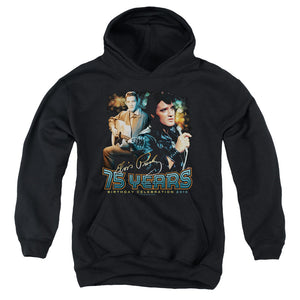 AN OFFCIALLY LICENSED ELVIS PRESLEY 75 YEARS YOUTH HOODIE BLACK