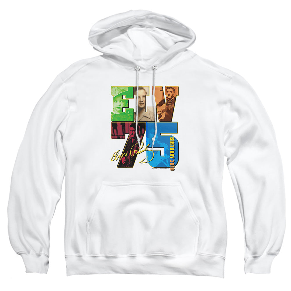 AN OFFCIALLY LICENSED ELVIS PRESLEY BIRTHDAY 2010 ADULT UNISEX PULLOVER HOODIE WHITE