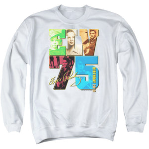 AN OFFCIALLY LICENSED ELVIS PRESLEY BIRTHDAY 2010 ADULT UNISEX CREWNECK SWEATSHIRT WHITE