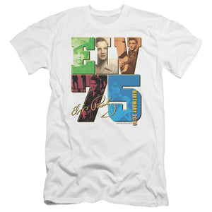 AN OFFCIALLY LICENSED ELVIS PRESLEY BIRTHDAY 2010 MEN'S PREMIUM SLIM FIT T-SHIRT WHITE