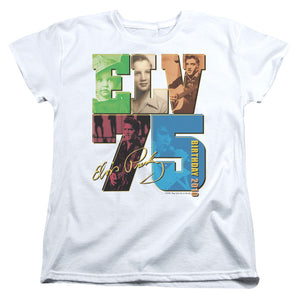 AN OFFCIALLY LICENSED ELVIS PRESLEY BIRTHDAY 2010 WOMEN'S REGULAR FIT T-SHIRT WHITE