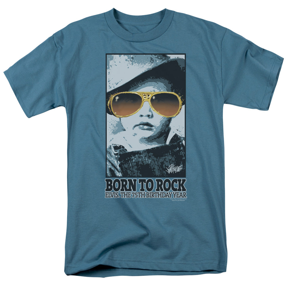 AN OFFCIALLY LICENSED ELVIS PRESLEY BORN TO ROCK MEN'S REGULAR FIT T-SHIRT SLATE