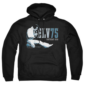 AN OFFCIALLY LICENSED ELVIS PRESLEY ELV 75 LOGO ADULT UNISEX PULLOVER HOODIE BLACK
