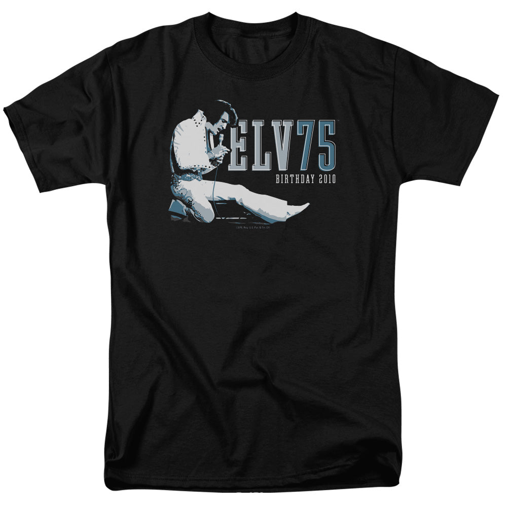 AN OFFCIALLY LICENSED ELVIS PRESLEY ELV 75 LOGO MEN'S REGULAR FIT T-SHIRT BLACK