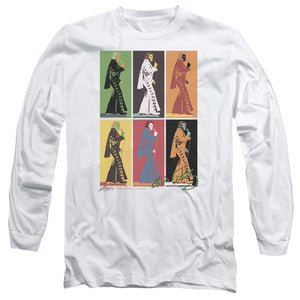 AN OFFCIALLY LICENSED ELVIS PRESLEY RETRO BOXES MEN'S LONG SLEEVE T-SHIRT WHITE
