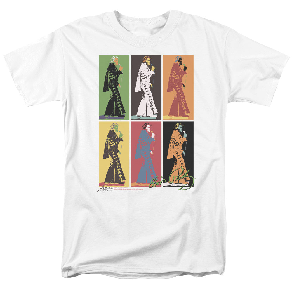 AN OFFCIALLY LICENSED ELVIS PRESLEY RETRO BOXES MEN'S REGULAR FIT T-SHIRT WHITE