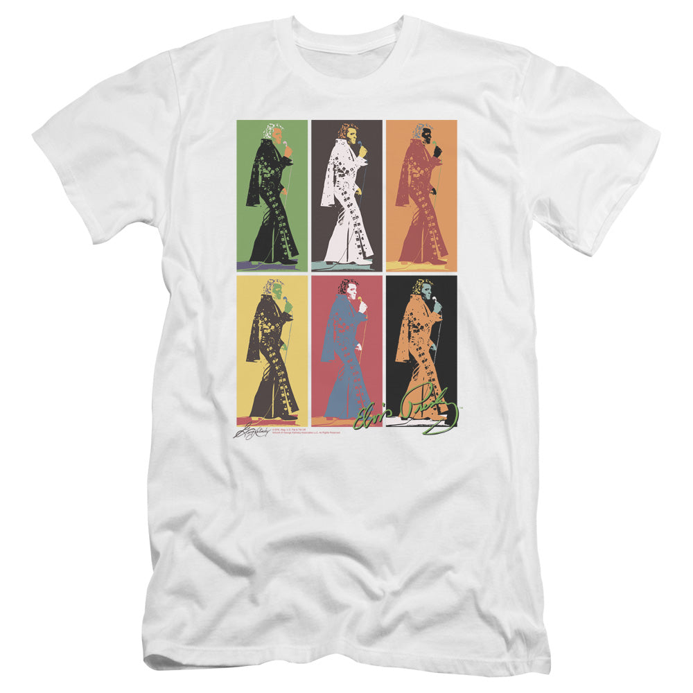AN OFFCIALLY LICENSED ELVIS PRESLEY RETRO BOXES MEN'S PREMIUM SLIM FIT T-SHIRT WHITE