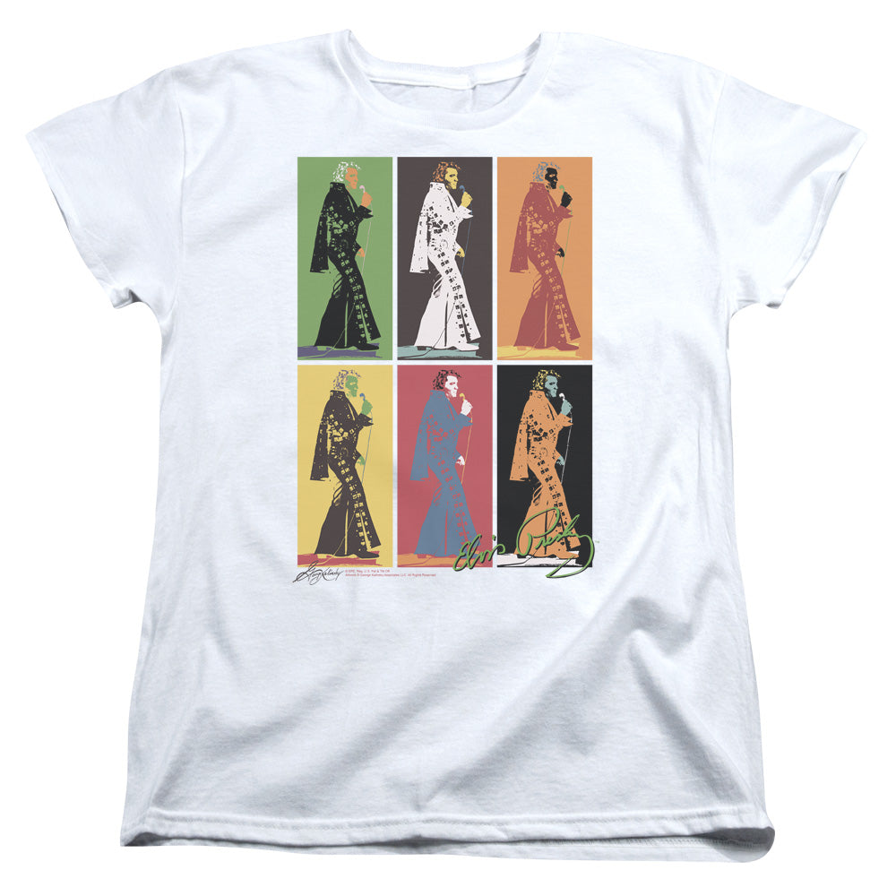 AN OFFCIALLY LICENSED ELVIS PRESLEY RETRO BOXES WOMEN'S REGULAR FIT T-SHIRT WHITE