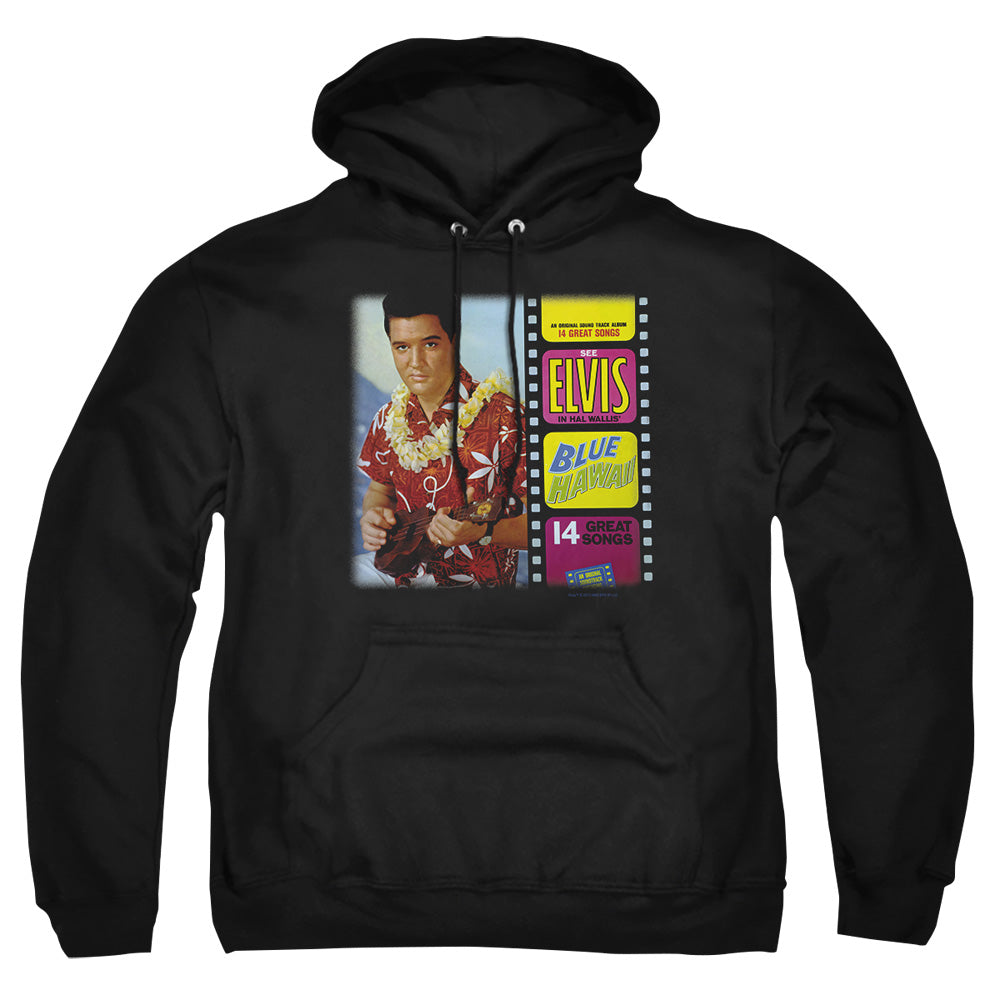 AN OFFCIALLY LICENSED ELVIS PRESLEY BLUE HAWAII ALBUM ADULT UNISEX PULLOVER HOODIE BLACK