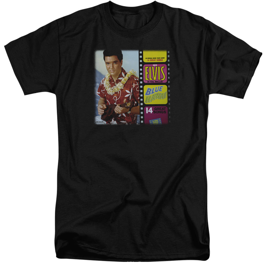 AN OFFCIALLY LICENSED ELVIS PRESLEY BLUE HAWAII ALBUM MEN'S TALL FIT T-SHIRT BLACK