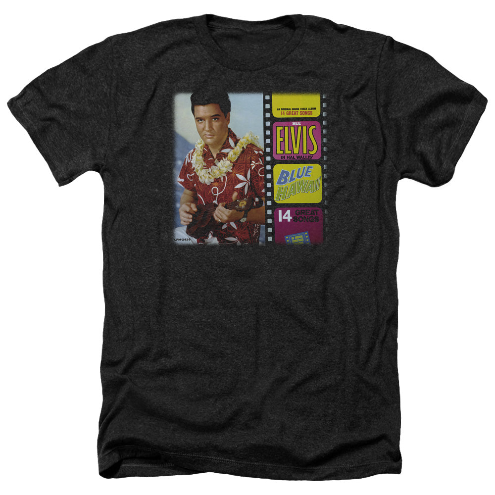 AN OFFCIALLY LICENSED ELVIS PRESLEY BLUE HAWAII ALBUM MEN'S HEATHER T-SHIRT CHARCOAL